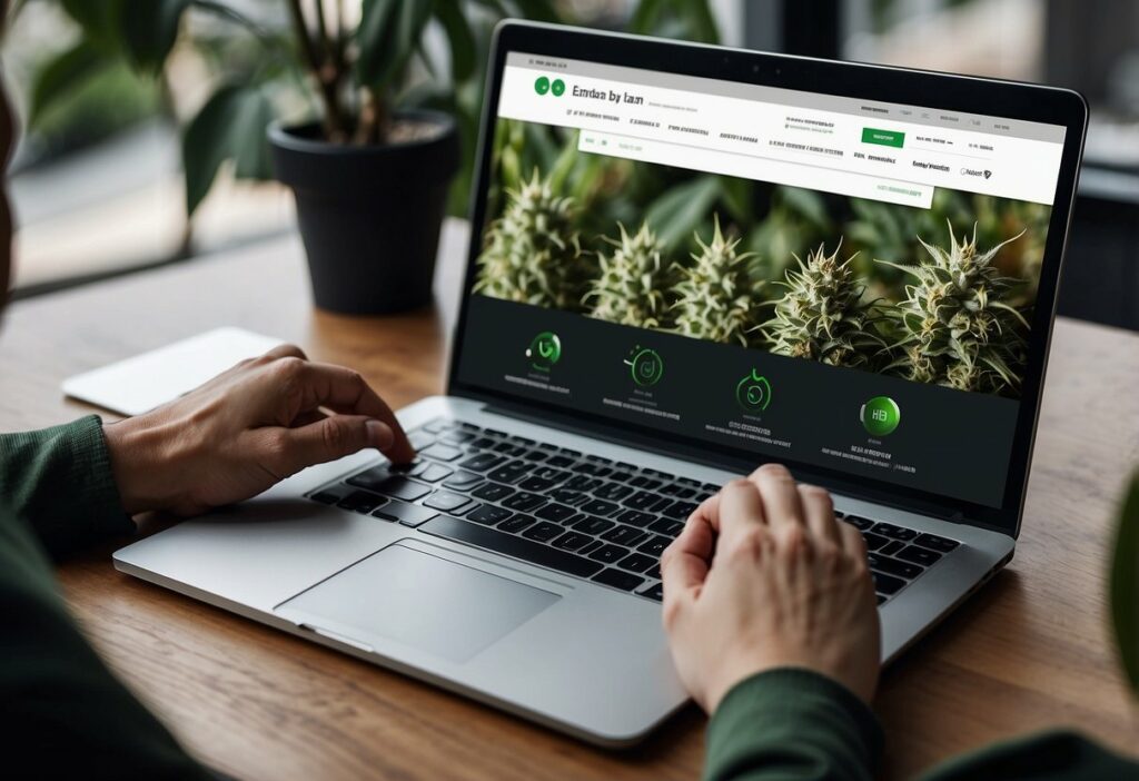 A person browsing a CBD website on a laptop, with a clean and organized layout, easy navigation, and clear product information