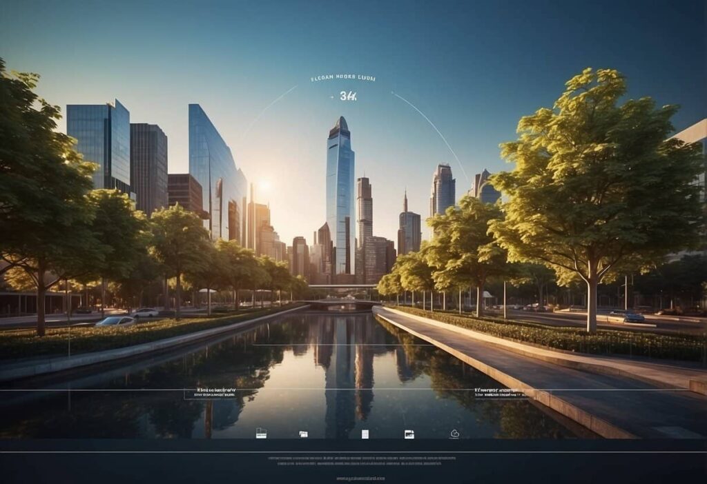 A modern website homepage with clear header, vibrant hero image of local landmark, and prominent navigation menu