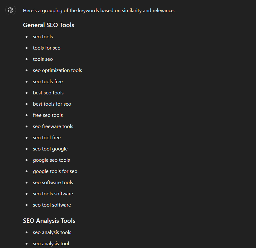 chatgpt for keyword grouping