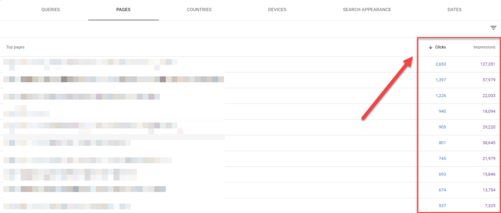 google search console pages