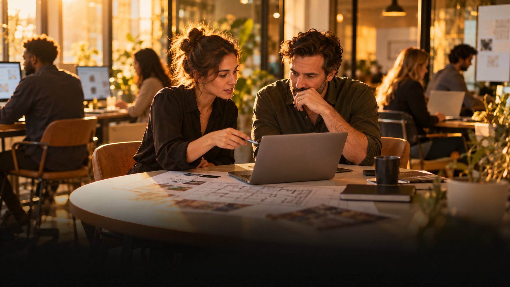 Marketer and teammate reviewing an integration workflow on a laptop