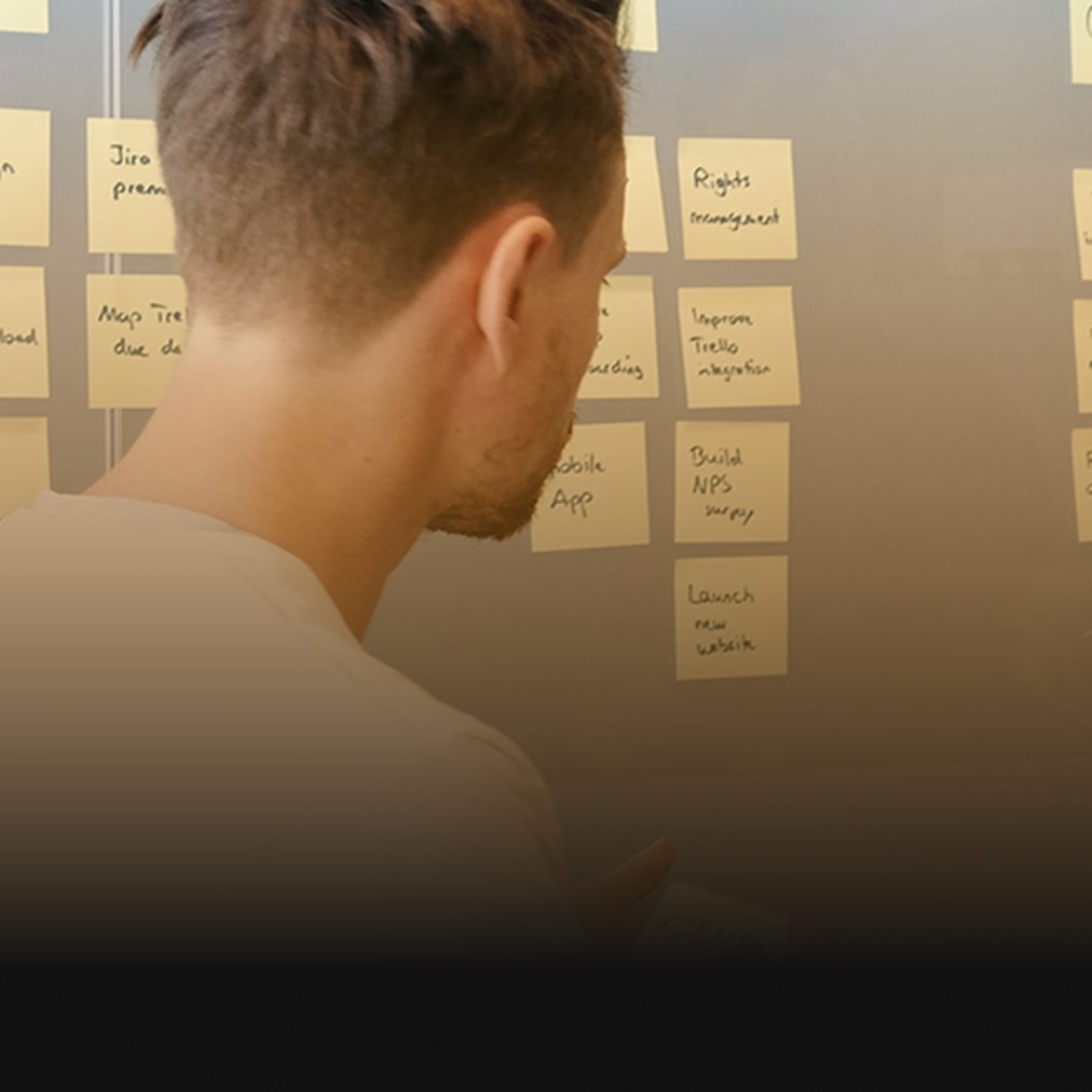 Mapping a digital strategy roadmap with sticky notes