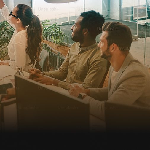 Paid media team collaborating in an open office