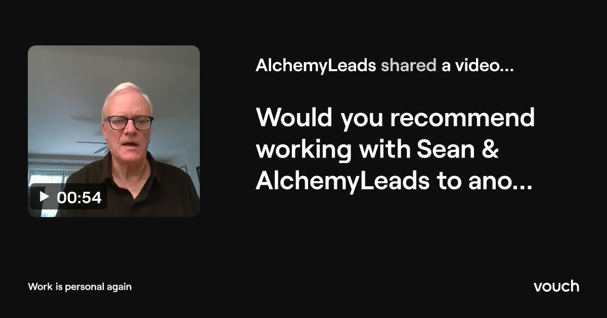 Video testimonial preview from Alex about working with AlchemyLeads