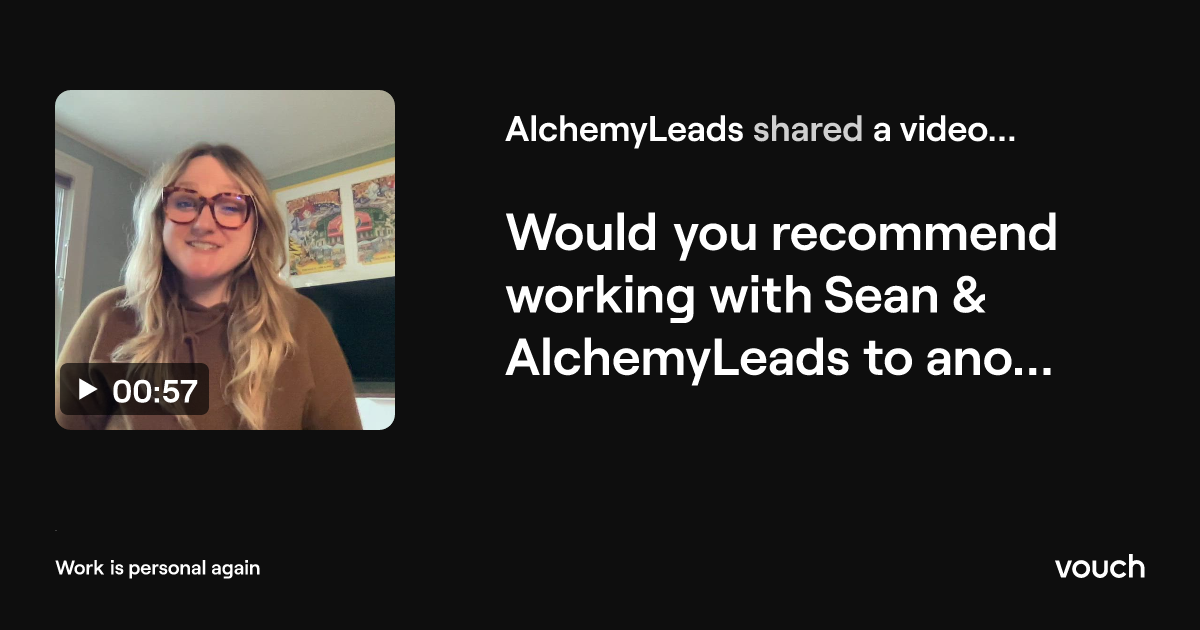 Video testimonial preview from Sara about working with AlchemyLeads