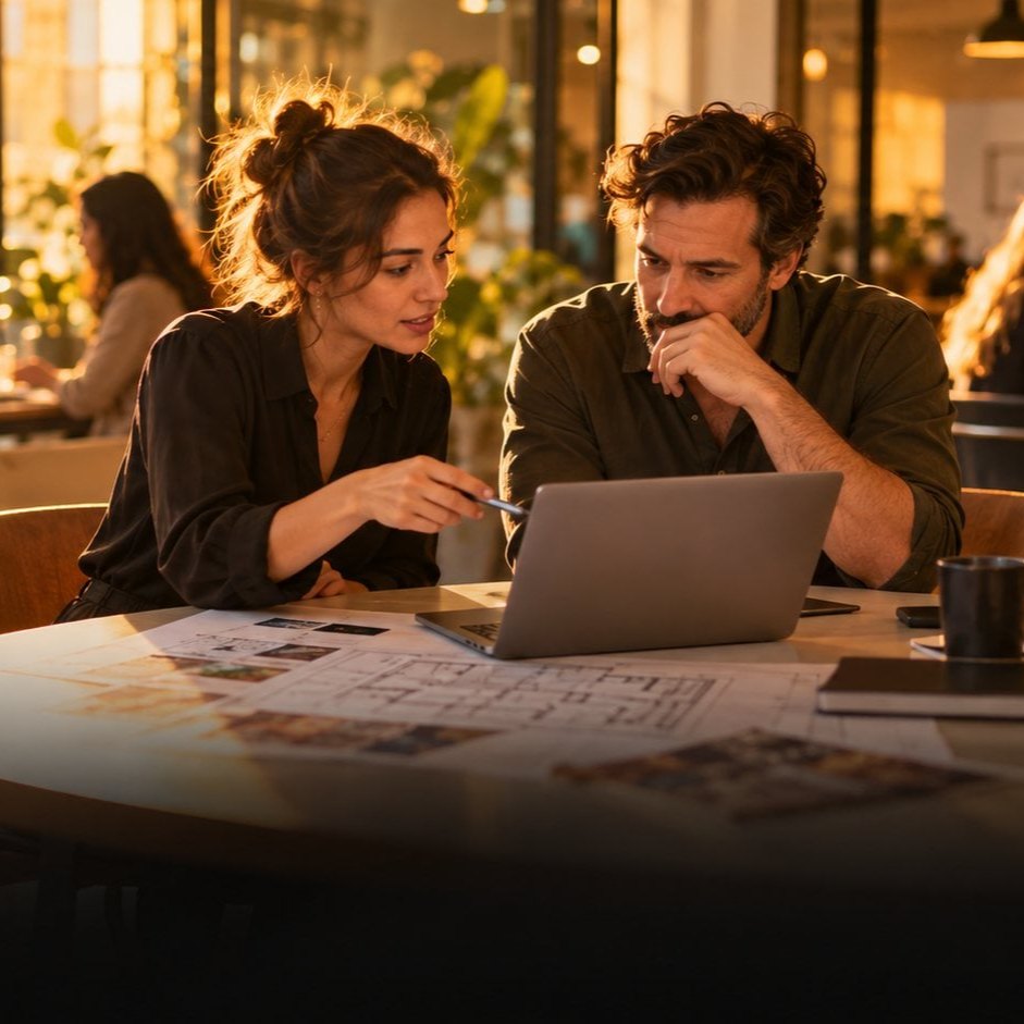 Marketer and teammate reviewing an integration workflow on a laptop